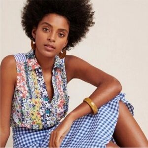 Anthropologie Maeve Sleeveless Mixed Print Button Down Shirt Sz M